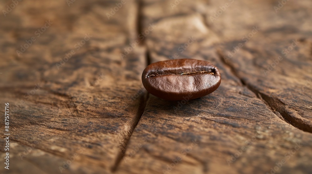 Single coffee bean on a rustic wooden surface. Single coffee bean on a rustic wooden surface.