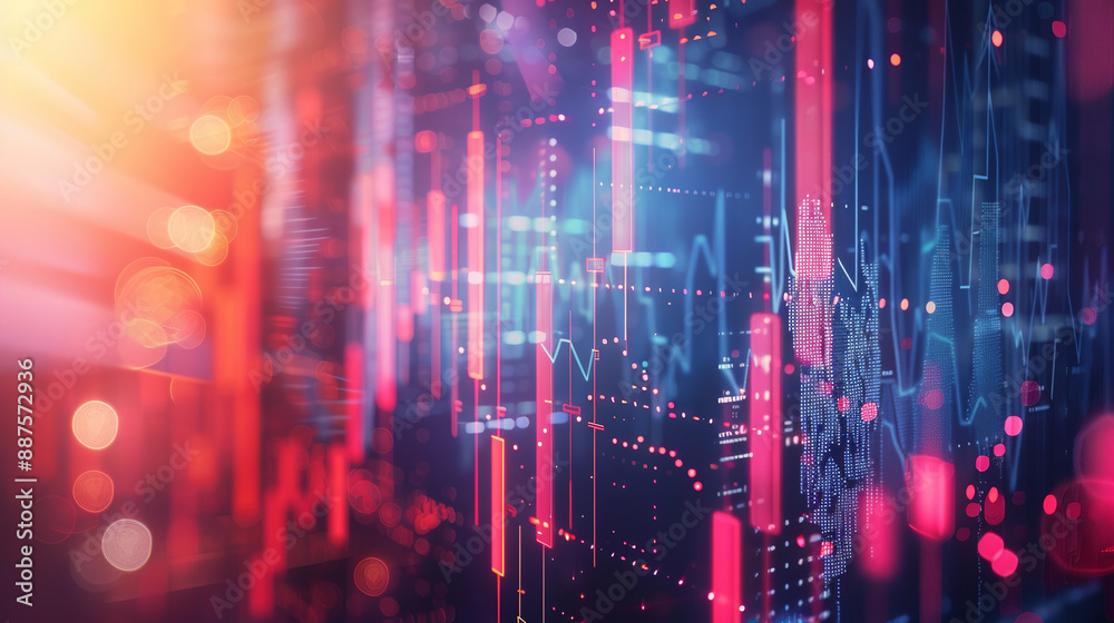 A colorful image of a cityscape with a lot of red and blue lines A colorful image of a cityscape with a lot of red and blue lines