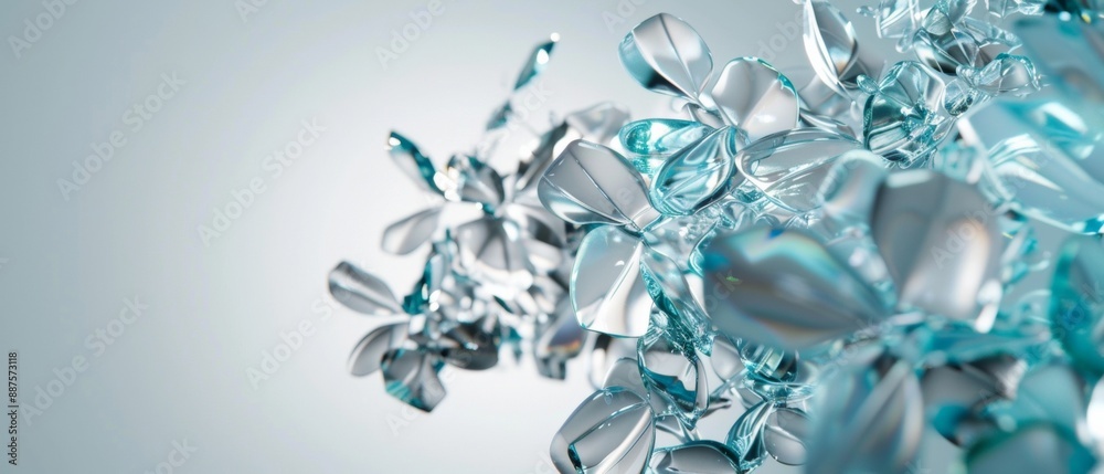 Transparent Crystal Art Installation Featuring Array of Reflective Glass Elements in a Modern Studio Setting Transparent Crystal Art Installation Featuring Array of Reflective Glass Elements in a Modern Studio Setting