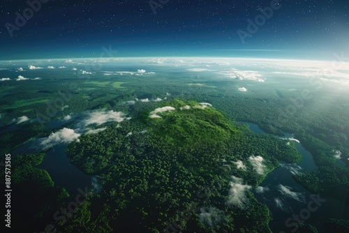 Fototapeta Naklejka Na Ścianę i Meble -  Rainforest of Amazon in South America from the space view  realistic planet Earth rotation