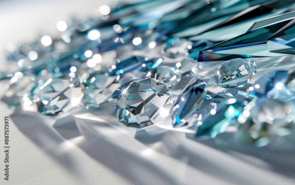 Array of Stunning Crystals in Modern Art Display, Featuring Reflective Glass Elements in Daylight Array of Stunning Crystals in Modern Art Display, Featuring Reflective Glass Elements in Daylight