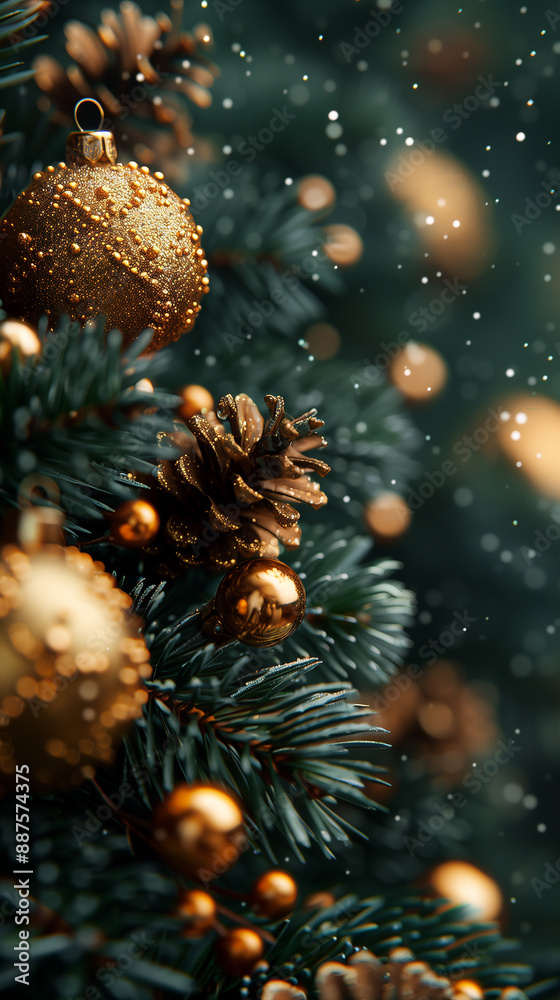 fir branches with Christmas balls and holy berries