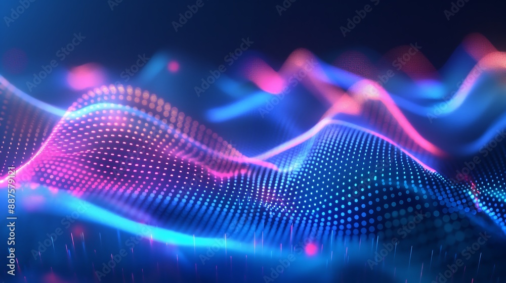 Geometric sound waves and bright neon colors against a dark background. Geometric sound waves and bright neon colors against a dark background.