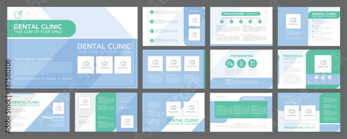 Business presentation templates for dentist clinic. use in presentation, flyer and leaflet, corporate report, marketing and advertising. medical health and dentistry concept. vector design.