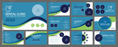 Business presentation templates for dentist clinic. use in presentation, flyer and leaflet, corporate report, marketing and advertising. medical health and dentistry concept. vector design.