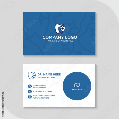 Dental business card template use in presentation for company or clinic. dental health concept. medical health and dentistry concept. vector design.