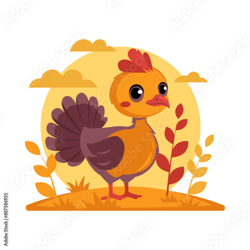 Cartoon turkey, farm animal in a vector