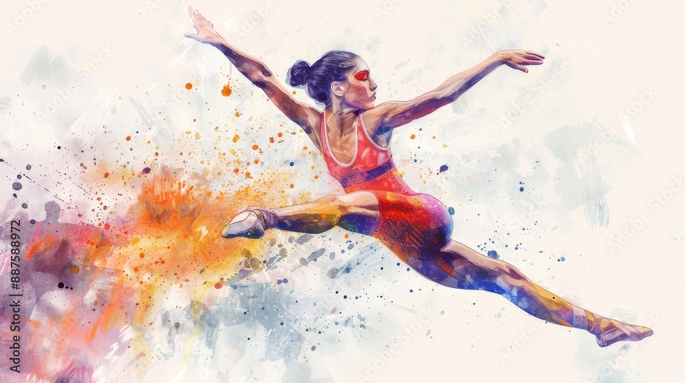 Naklejka premium Watercolor design of a female olympic gymnast