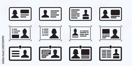Set of id card icons. personal id. citizen identity card sign. driving license. voter id card. entry card symbol.