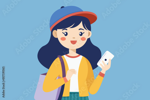 A beautiful enemy girl holding a phone vector illustration