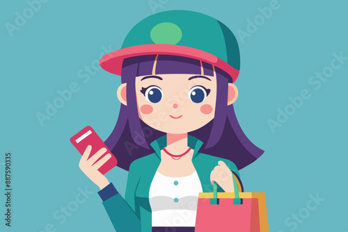 A beautiful enemy girl holding a phone vector illustration
