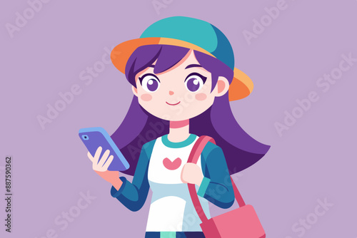 A beautiful enemy girl holding a phone vector illustration