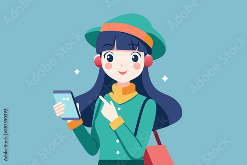 A beautiful enemy girl holding a phone vector illustration