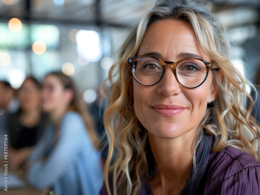 Confident Woman Wearing Glasses Smiles During a Meeting
