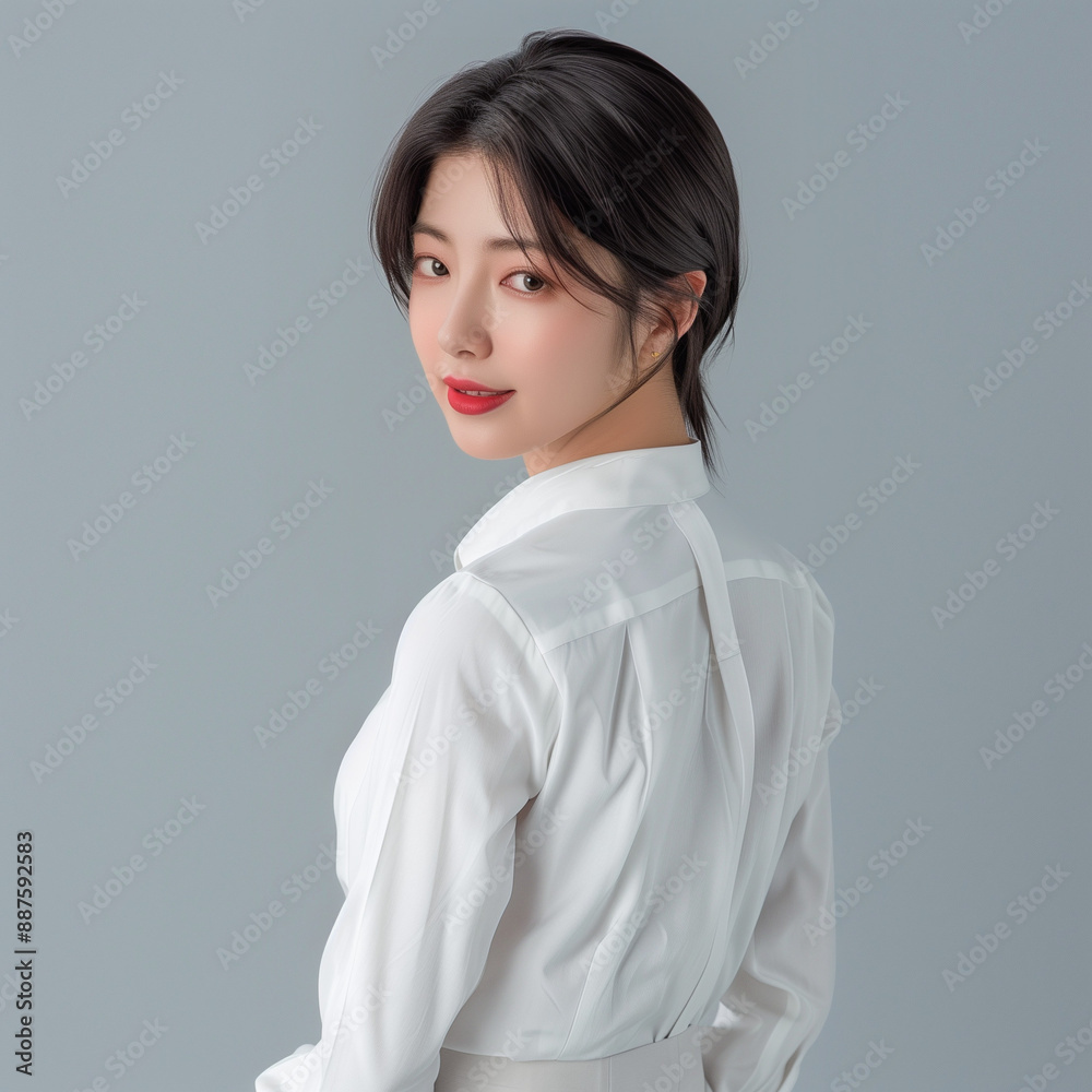 a female office worker looking back a female office worker looking back