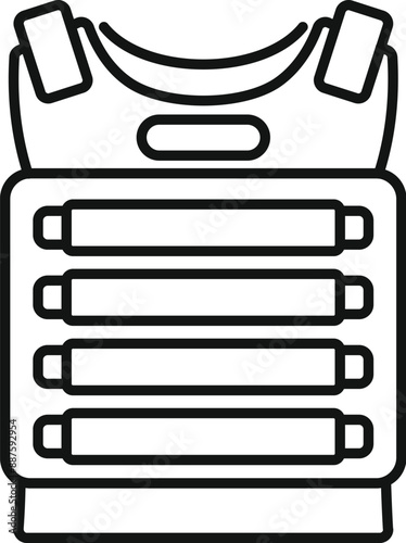 Line drawing of a bulletproof vest offering protection from gunshots and stabbings