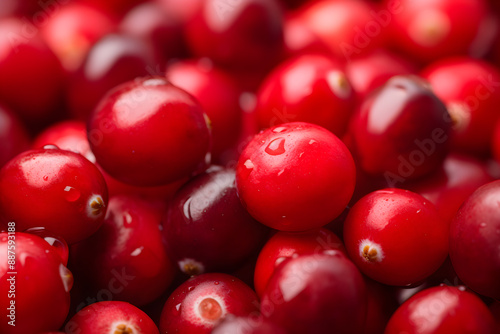Captivating Closeup of Freshly Harvested Vibrant Red Cranberries Amidst Nature's Greens