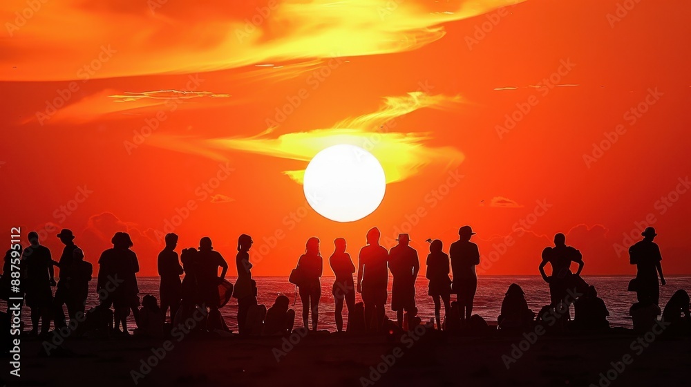 Sunset with Silhouettes: A tranquil sunset unfolds with silhouettes of individuals against the fiery backdrop, their outlines enhancing the beauty and narrative of the twilight hour.
Sunset with Silhouettes: A tranquil sunset unfolds with silhouettes of individuals against the fiery backdrop, their outlines enhancing the beauty and narrative of the twilight hour.