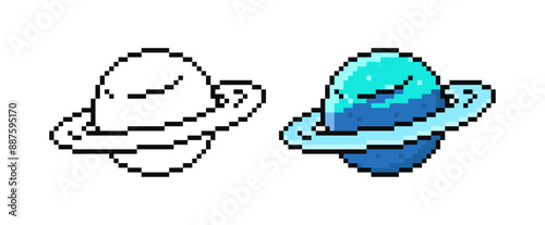 Pixel art planet in vector