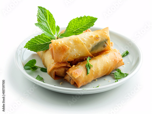a plate of fried spring rolls photo