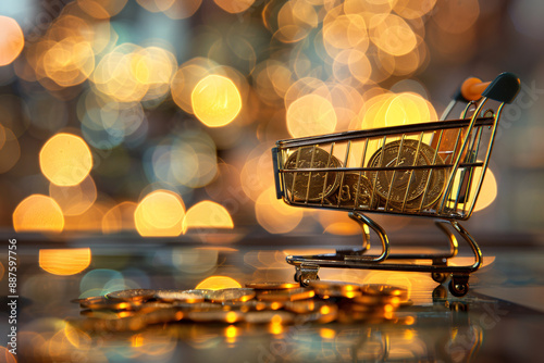 a shopping cart full of coins