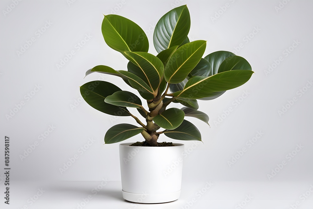 Ficus elastica abidjan hydrocare plant in white pot white background, AI Generated