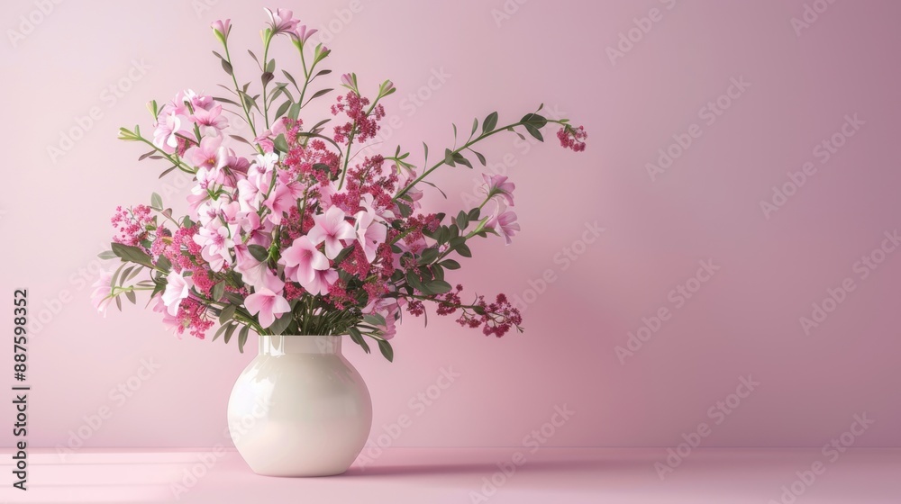 Obraz premium Pink Flowers in Vase Against a Pastel Background