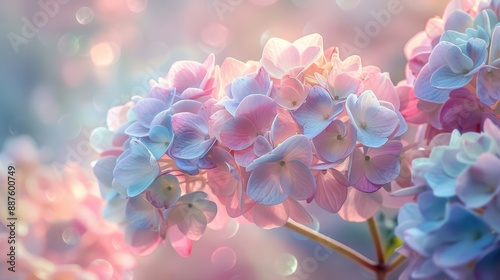 A close-up of delicate pastel-colored flowers in a soft, diffused light, highlighting their beauty and elegance in a gentle and soothing way.