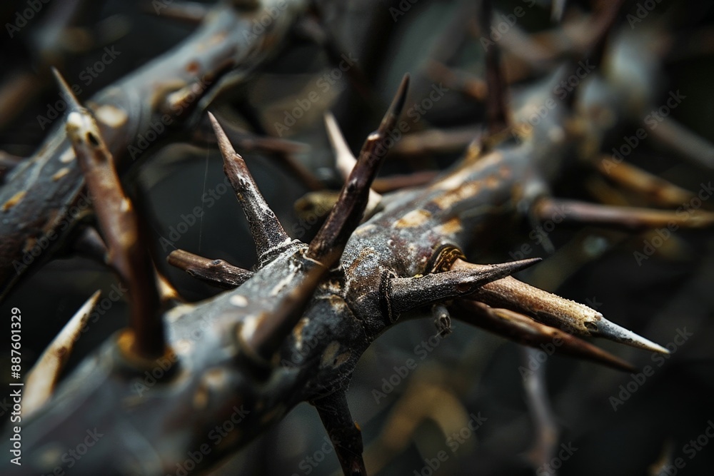 Fototapeta premium Strength and Resilience: Metaphorical Significance of Nails and Thorns in Symbolic Design