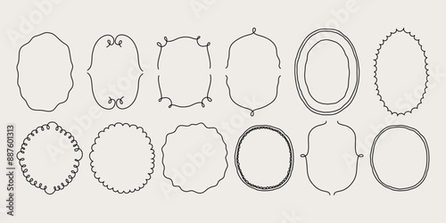 Hand-drawn various monochrome cline сlip art frames. Graphic scribble elements for greeting cards, wedding invitations, posters, covers. Isolated vector illustration.