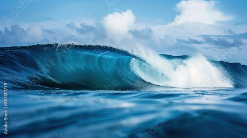 Big Breaking Blue Ocean Wave Captured in Motion