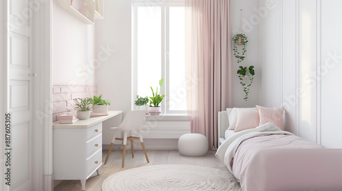 Children's room in pink and white colors. photo