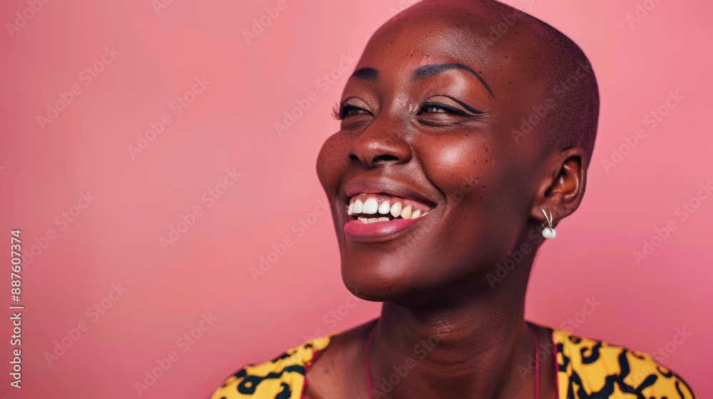 Studio portrait of a happy cancer patient against a pink background Studio portrait of a happy cancer patient against a pink background