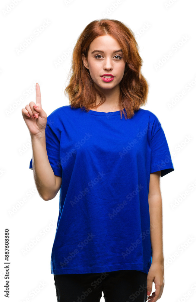Young beautiful woman over isolated background showing and pointing up with finger number one while smiling confident and happy. Young beautiful woman over isolated background showing and pointing up with finger number one while smiling confident and happy.