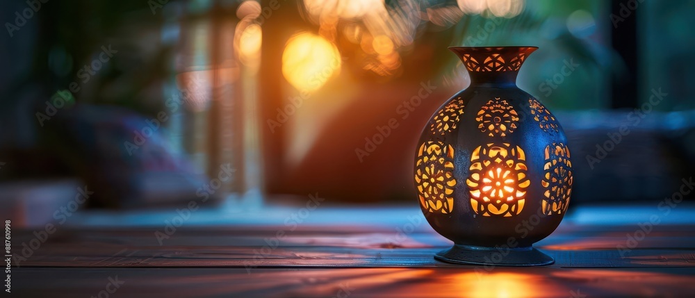 Elegant candle holder with intricate patterns, illuminating a cozy ambiance in a dimly lit space, perfect for relaxing evening settings. Elegant candle holder with intricate patterns, illuminating a cozy ambiance in a dimly lit space, perfect for relaxing evening settings.