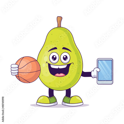 Cute pear playing basketball cartoon vector design