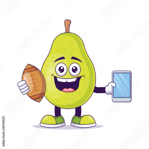 Cute pear playing rugby cartoon vector design