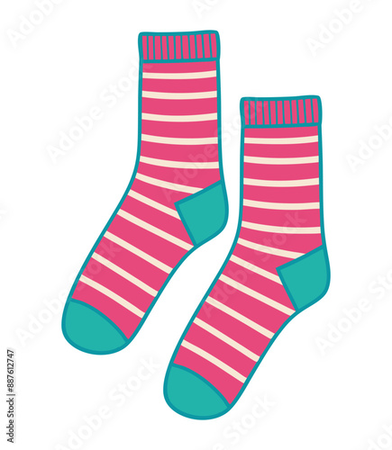 Colorful socks isolated on white background. Cartoon style vector illustration