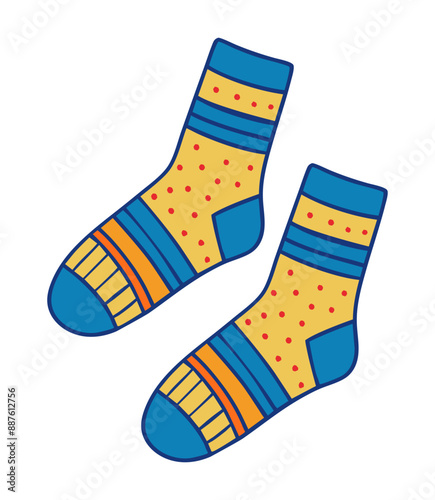 Colorful socks isolated on white background. Cartoon style vector illustration