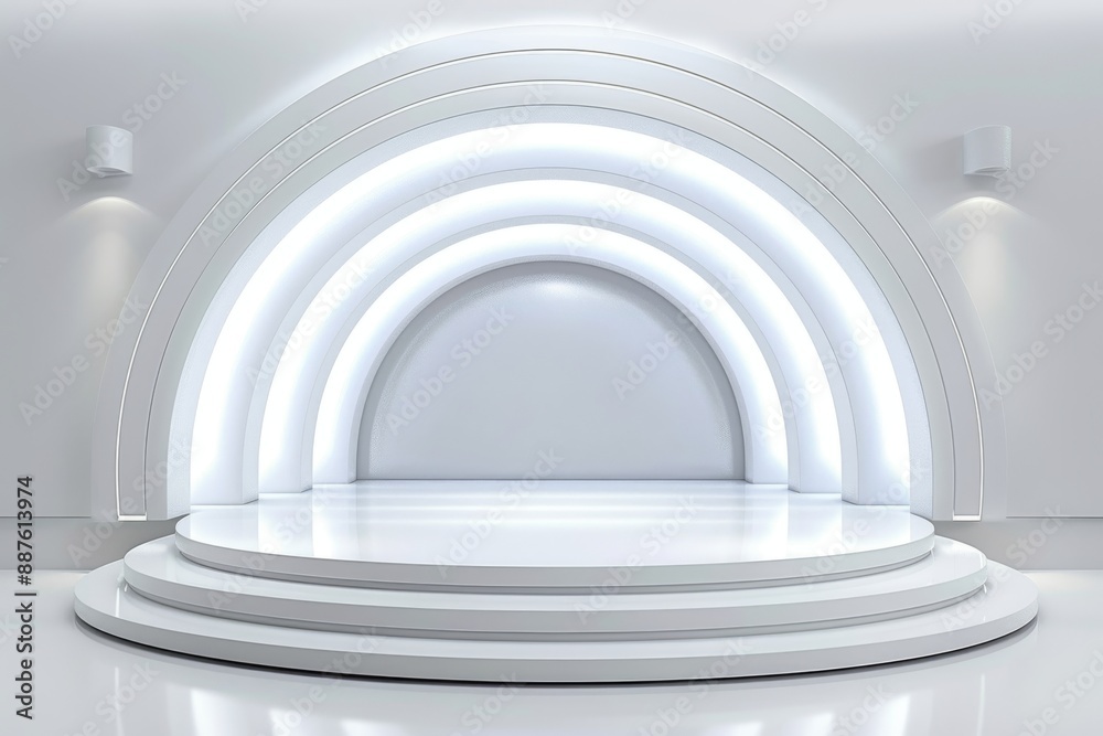 Fototapeta premium Futuristic white podium with neon lights sleek and modern digital illustration
