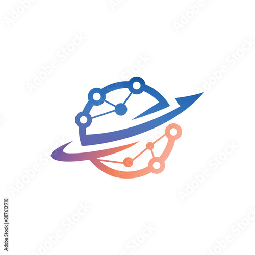 Fototapeta Naklejka Na Ścianę i Meble -  cool modern logo of the solar planet with comet and neuro tech design illustration