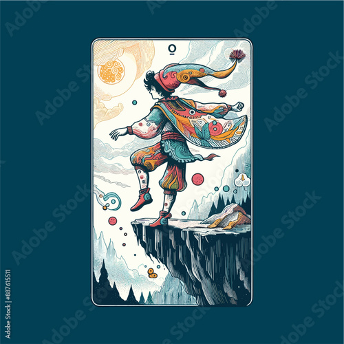 The Fool Tarot Card: Hand-Drawn Colorful Jester Illustration