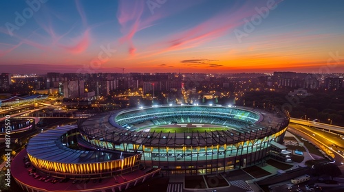 Stadium football stadium at night with lights and sky. sport complex, modern architecture. 