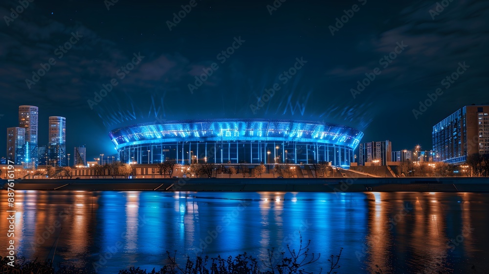 Stadium football stadium at night with lights and sky. sport complex, modern architecture. Stadium football stadium at night with lights and sky. sport complex, modern architecture.