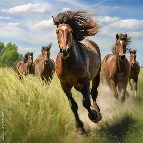  horses on a meadow
