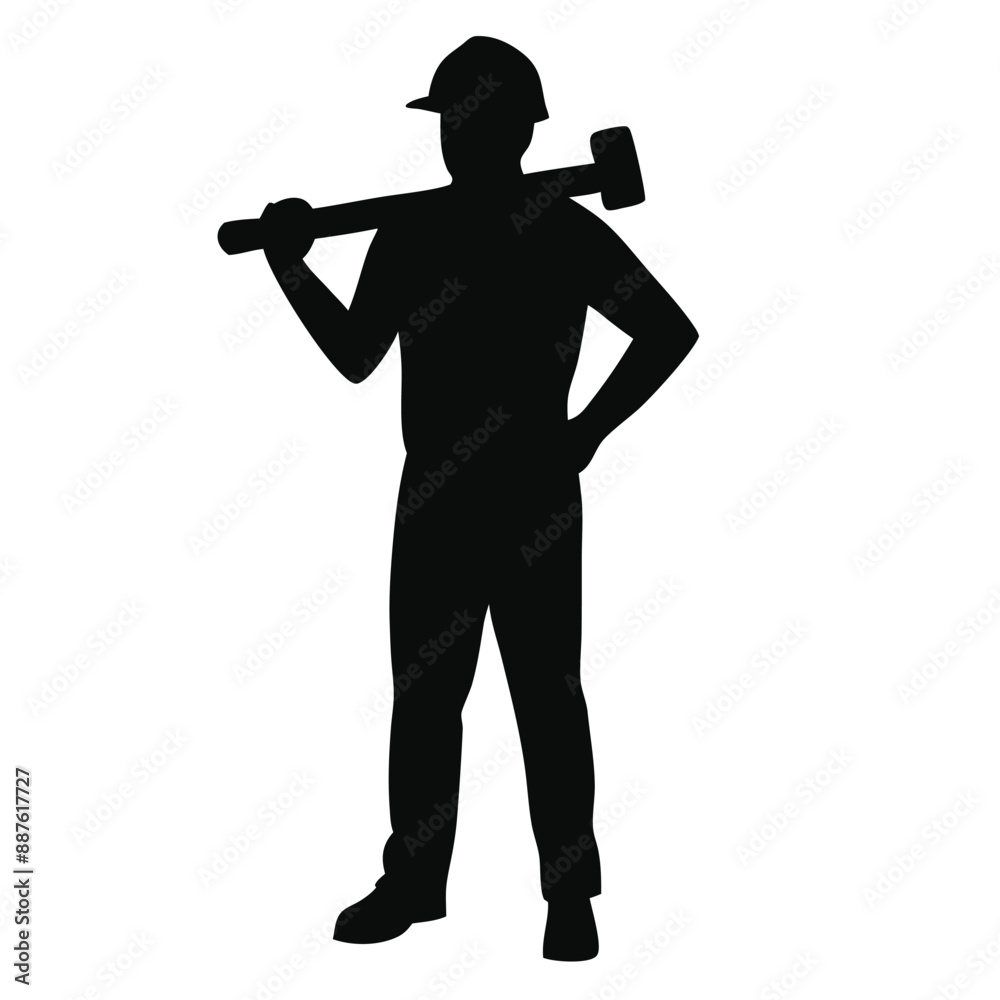Construction worker silhouette vector holding a hammer on a white background Construction worker silhouette vector holding a hammer on a white background