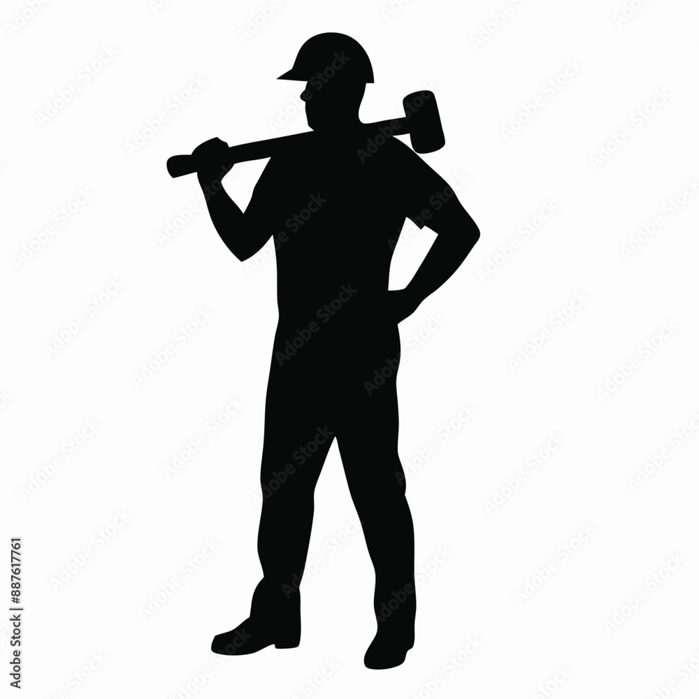 Construction worker silhouette vector holding a hammer on a white background Construction worker silhouette vector holding a hammer on a white background