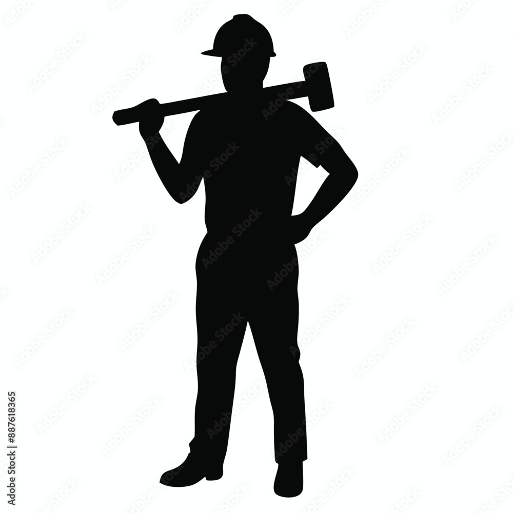 Construction worker silhouette vector holding a hammer on a white background Construction worker silhouette vector holding a hammer on a white background