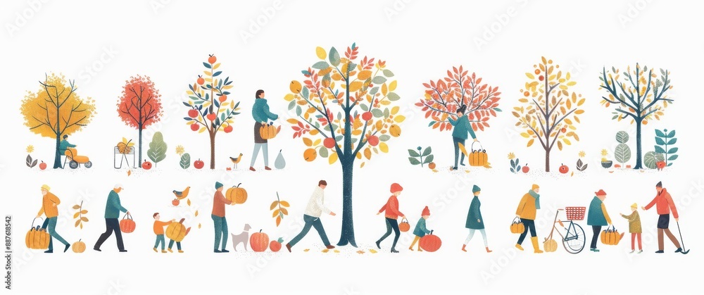 Fototapeta premium Flat illustrations of people enjoying autumn activities in the park