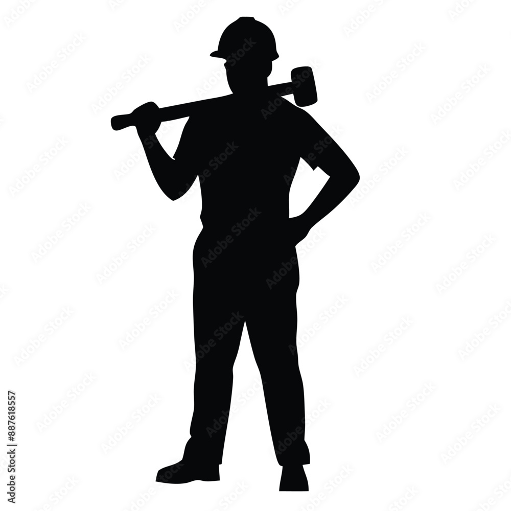 Construction worker silhouette vector holding a hammer on a white background Construction worker silhouette vector holding a hammer on a white background